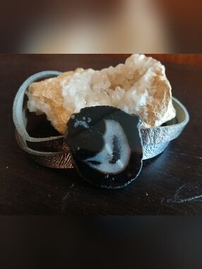 2 tone leather QUARTZ AGATE choker necklace